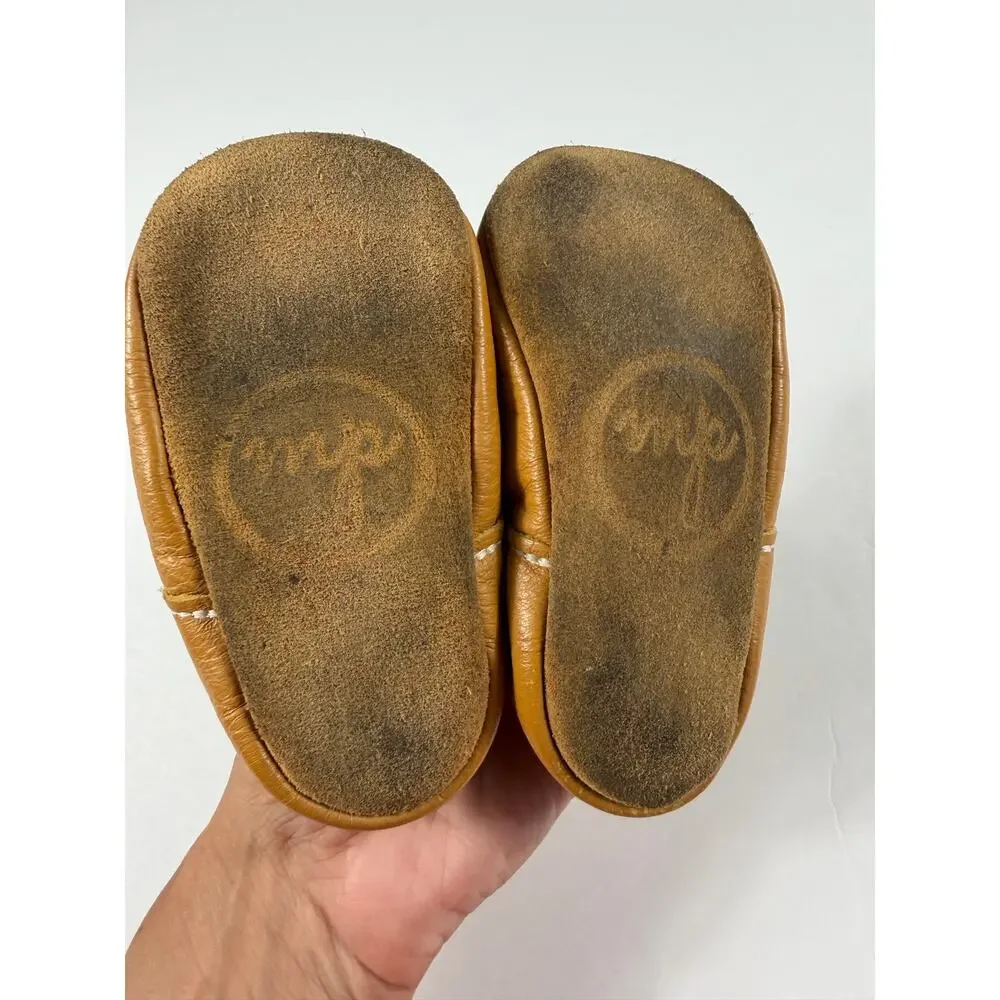 Mon Petit Shoes Handmade Leather T-Strap Soft Sole Shoes Mustard Size 6